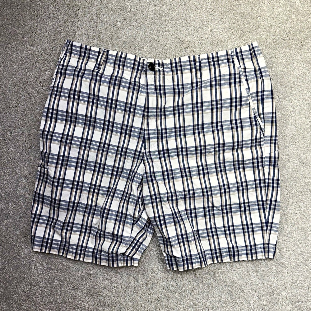 Dockers Mens Shorts Size 34 Plaid Flat Front Casual Golf Bermuda Cotton Blue